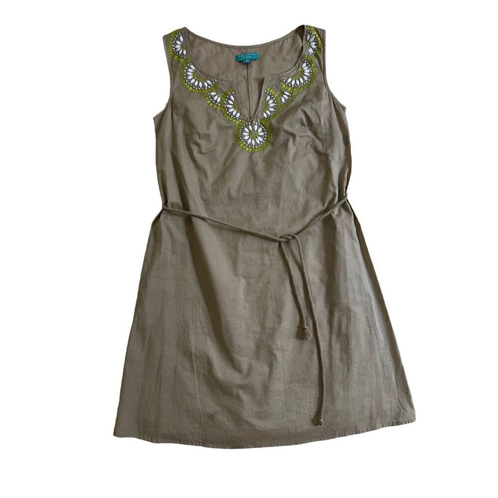Calypso St. Barth Tan Beaded Shift sleeveless Dress  size XS